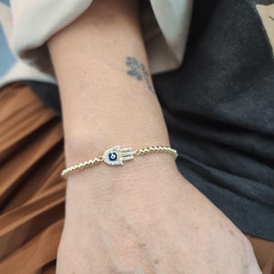 Good Luck Evil Eye Protection Bracelet - Spiritual Hamsa Gold Filled Hand Beaded - Stackable Hand Pendant Bracelet