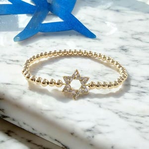 Bracelet juif avec perles dorées et breloque carte d'Israël - Bracelet étoile de David pour femme