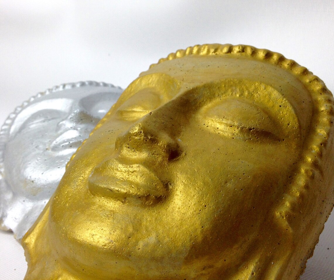 Concrete Buddha Head Gold/silver Painted Buddha Face Cement Etsy