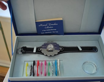 Vintage Marcel Drucker Watch, Interchangeable Dials, Patent Leather Band, Collector's Set