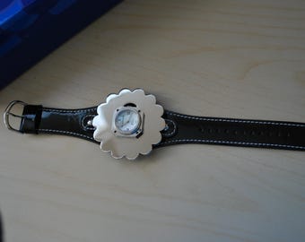 Montre Femme Marcel Drucker Occasion - Cadran Argent - Bracelet Cuir Noir - Alarme Parlante