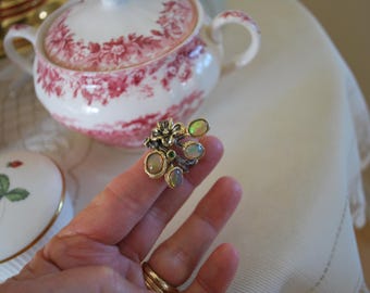 Diamond, Opal, Peridot Ring, Artisan Ring, Sterling Silver, Branch Design