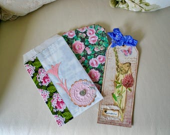 Glassine Flower Pocket, Junk Journal Ephemera, Heart Button, Botanical Card Holder (4x6.75 inches)