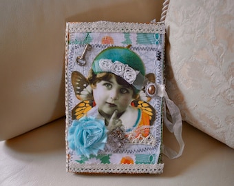 What Am I Thinking?  Handmade Junk Journal, Tea Dyed Paper Journal, Blank Journal, Stencil paper journal