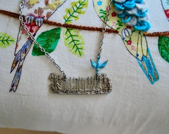 Artisan Necklace, Upcycled Bird Necklace, Necklace Assemblage, Shabby Chic, Blue Bird