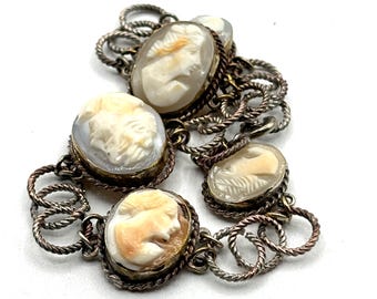 Vintage Shell Cameo Link Bracelet