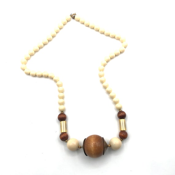 Vintage Wood and Celluloid Beaded Necklace - image 2