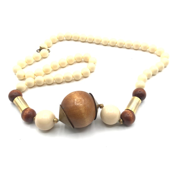 Vintage Wood and Celluloid Beaded Necklace - image 4