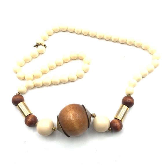 Vintage Wood and Celluloid Beaded Necklace - image 1