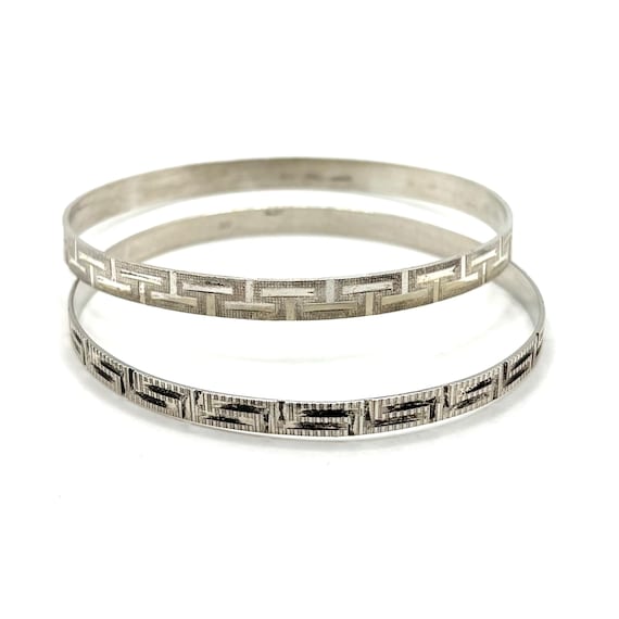Two Sterling Silver Greek Key Bangle Bracelets