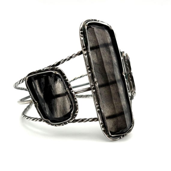 Studio Crafted Hypersthene and Silver Cuff Bracel… - image 3