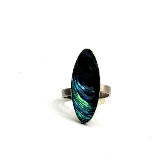 Sterling Silver Paua Shell Statement Ring Adjusta… - image 1