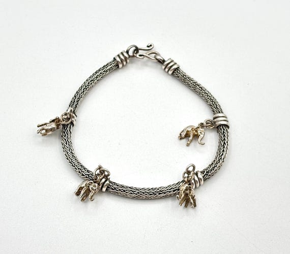 Balinese 925 Sterling Silver Elephant Charm Brace… - image 1
