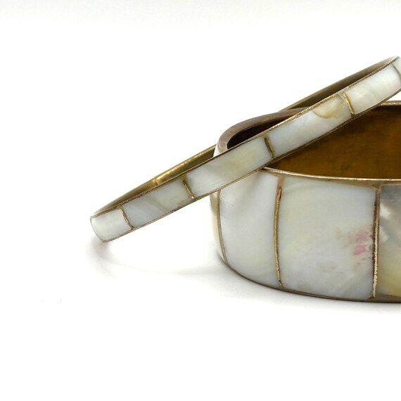 Trio of Boho Shell and Enamel Bangle Bracelets - image 6