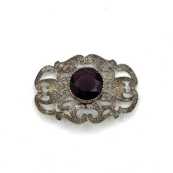 Art Nouveau Scroll Design Czech Glass Brooch