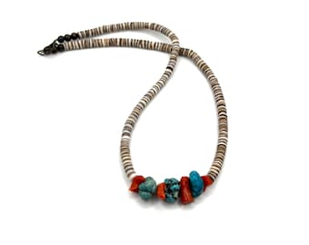 Vintage Heishi Turquoise and Coral Bead Necklace