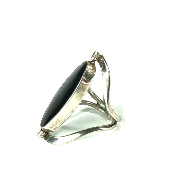 Modernist Kinetic Reversible Turquoise and Black Onyx Sterling Ring