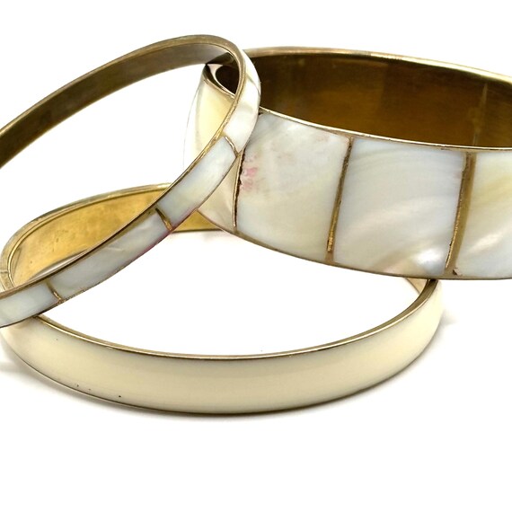Trio of Boho Shell and Enamel Bangle Bracelets - image 2