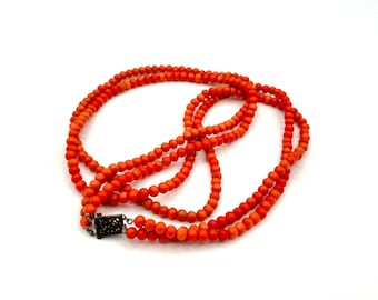 Victorian Double Strand Coral Bead Necklace