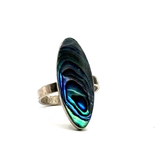Sterling Silver Paua Shell Statement Ring Adjusta… - image 2