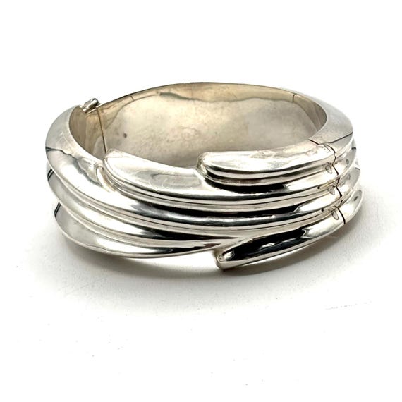Chunky Sterling Silver Hinged Bangle Bracelet - image 6