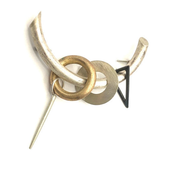 Sterling and Gold Plated Post Modern Pin - image 2