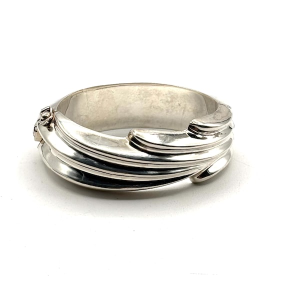 Chunky Sterling Silver Hinged Bangle Bracelet - image 1