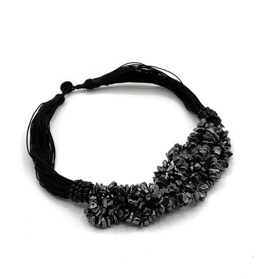 Vintage Hematite Multi Strand Statement Necklace - image 5