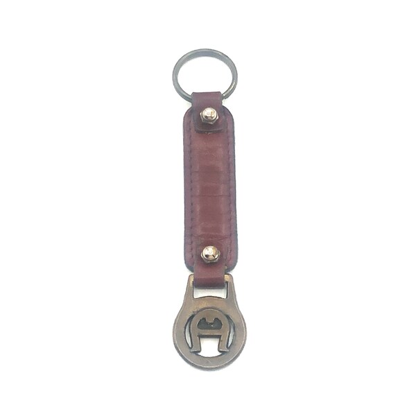 70s Etienne Aigner Leather and Brass Signature Keychain