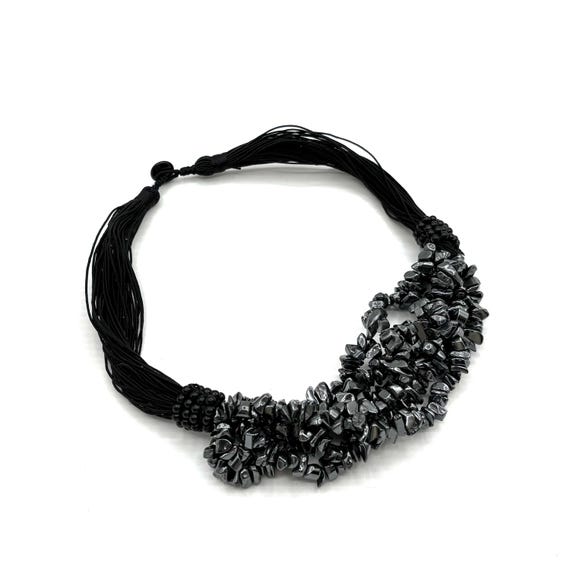 Vintage Hematite Multi Strand Statement Necklace - image 1