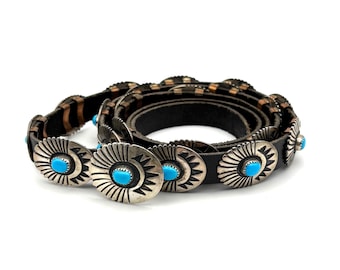 Vintage Sterling Silver and Turquoise Navajo Concho Belt