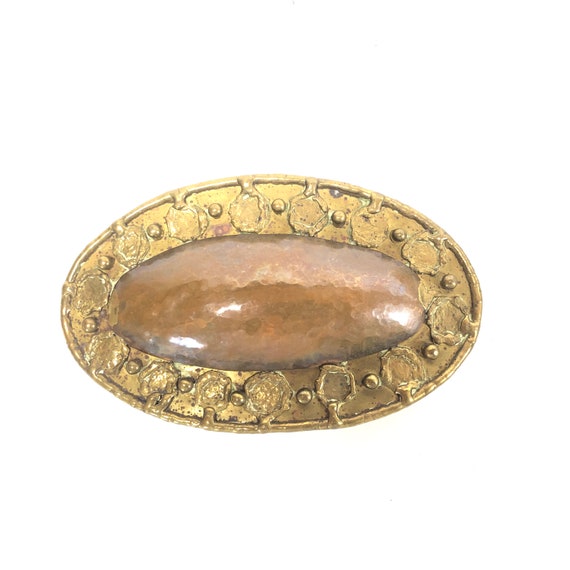 Handcrafted Brutalist Brass and Copper Belt Buckle - image 1