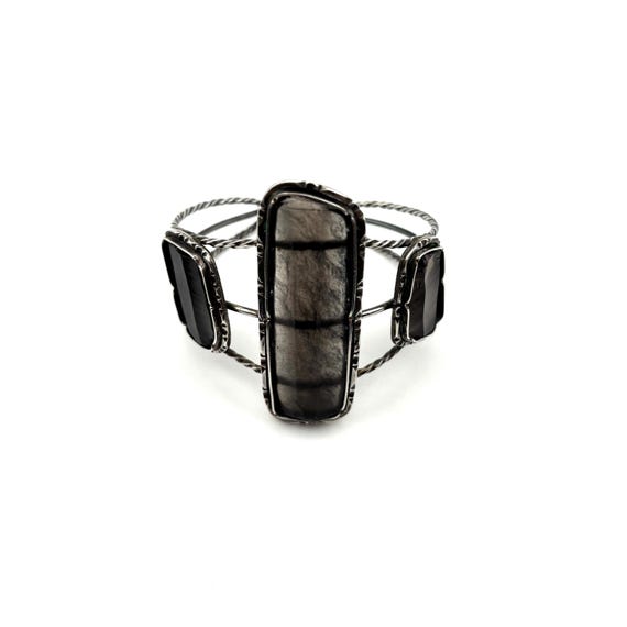 Studio Crafted Hypersthene and Silver Cuff Bracel… - image 1