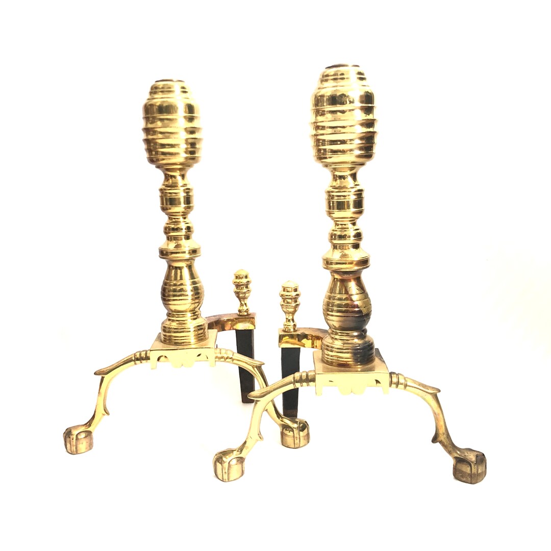 Antique Federal Brass Claw Foot Andirons Etsy