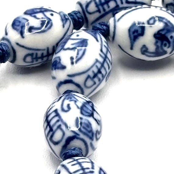 Blue and White Chinese Porcelain Bead Necklace - Etsy