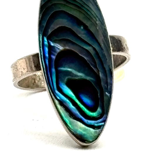Sterling Silver Paua Shell Statement Ring Adjusta… - image 3