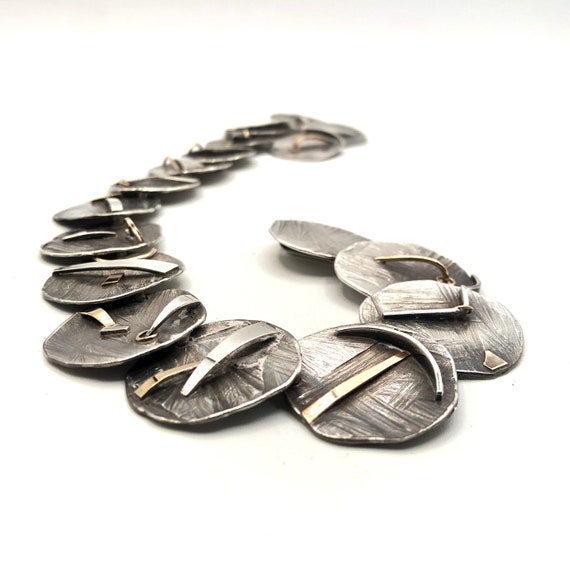 Brutalist Sterling Silver and Gold Artisan Crafte… - image 1