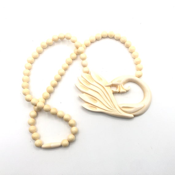 Vintage Bone Swan Beaded Necklace