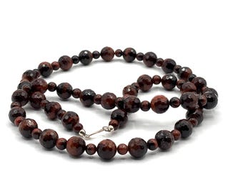 Faceted Tigers Eye Beaded Necklace with Sterling Clasp