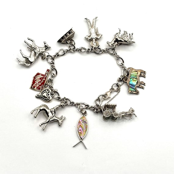 Sterling Silver Western Cowboy Charm Bracelet