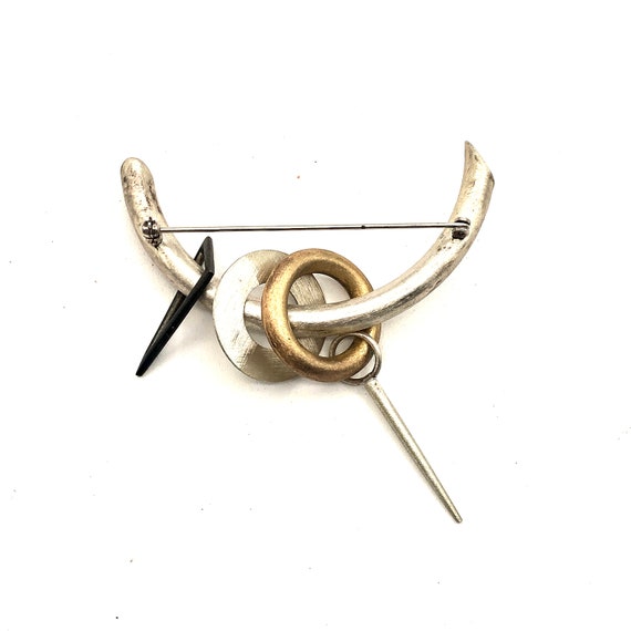 Sterling and Gold Plated Post Modern Pin - image 3