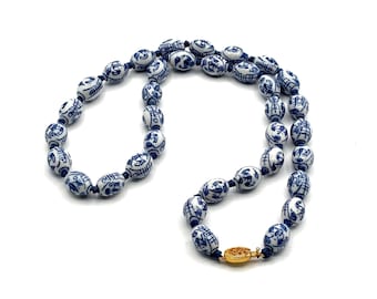 Blue and White Chinese Porcelain Bead Necklace