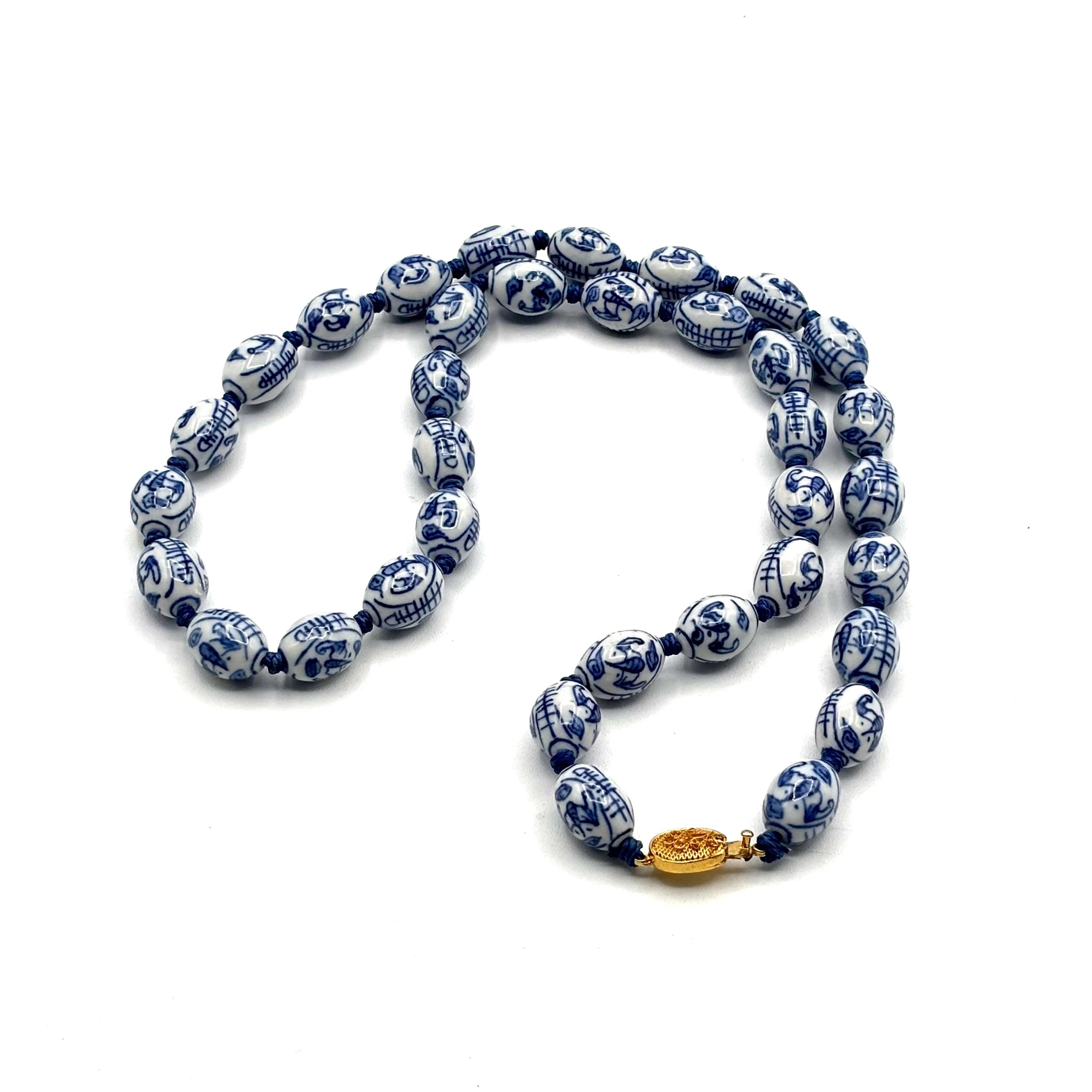 Blue and White Chinese Porcelain Bead Necklace - Etsy