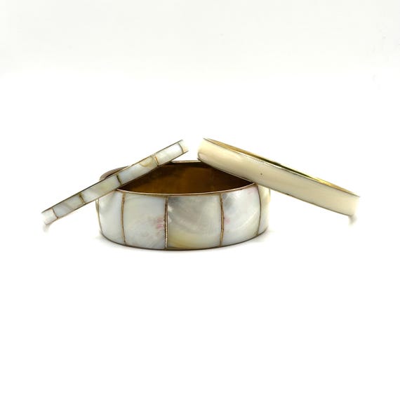 Trio of Boho Shell and Enamel Bangle Bracelets - image 4