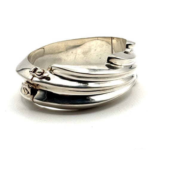 Chunky Sterling Silver Hinged Bangle Bracelet - image 2