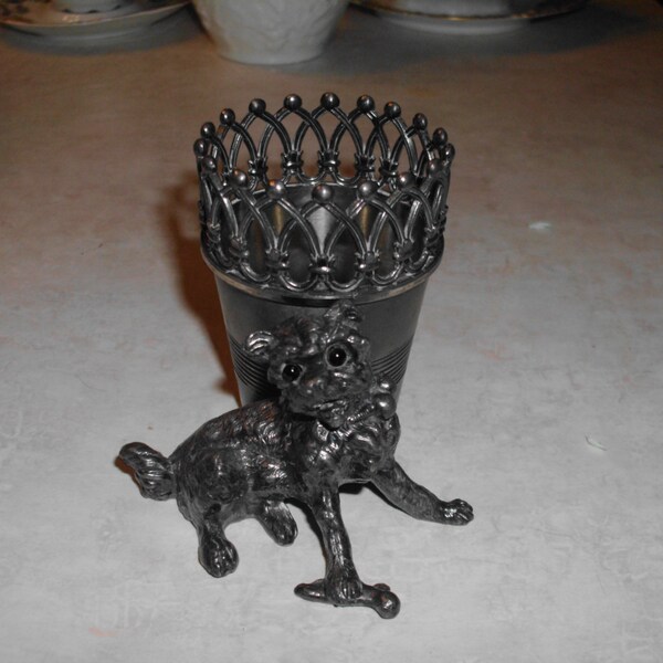 wonderful rare victorian james tufts silver plate dog with bone tooth pick holder