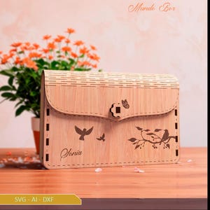 Archivos digitales para bolsa de madera en corte laser a 3 y 4 mm, cartera, agenda.