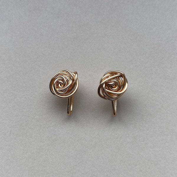 Rose Flower Wire Clip-On Earrings