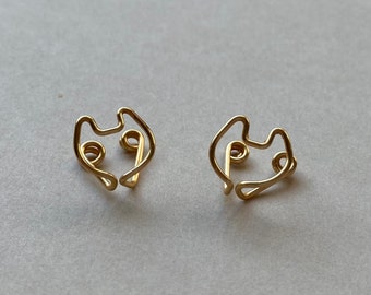 Cat Head Wire Clip-On Earrings - Minimalist Clip-on Earrings  - Non-pierced Earrings - Cat Earrings