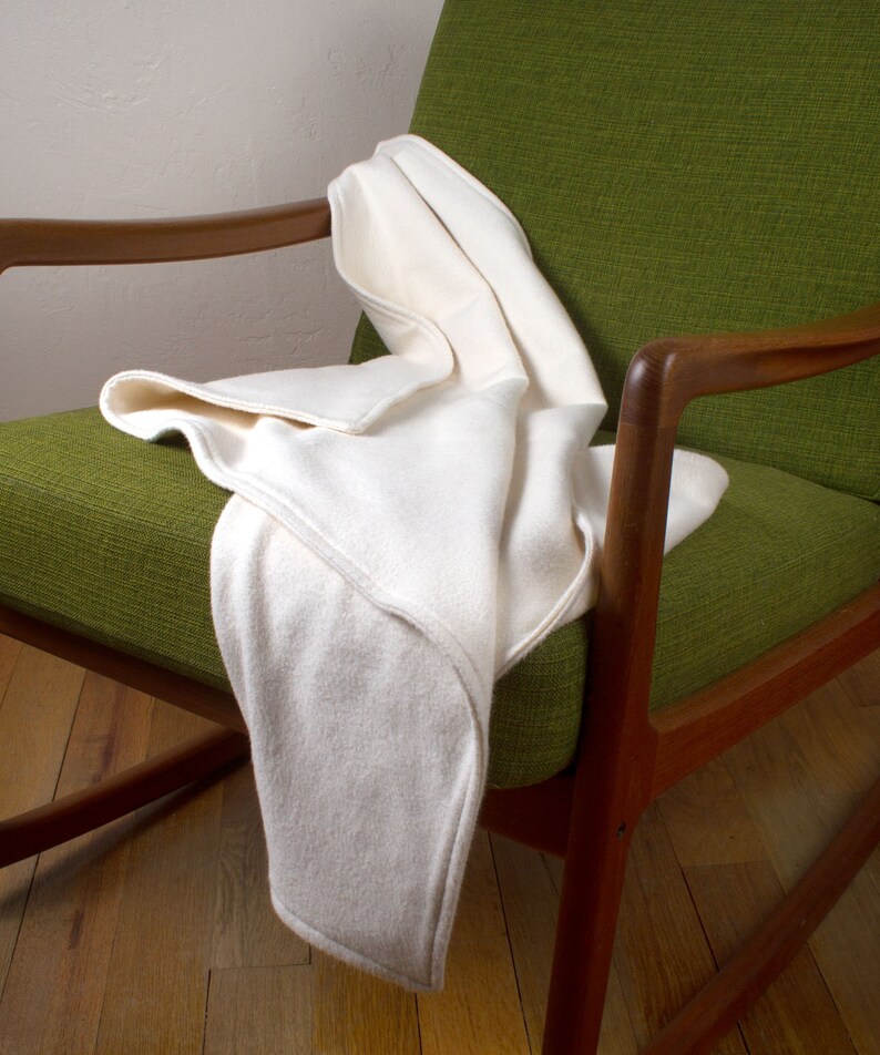 100% Organic Undyed White Cotton Fleece Double Layered Embroidered Blanket, Small / Medium, by The Green Cat Lady, LLC ™, Made in USA image 9